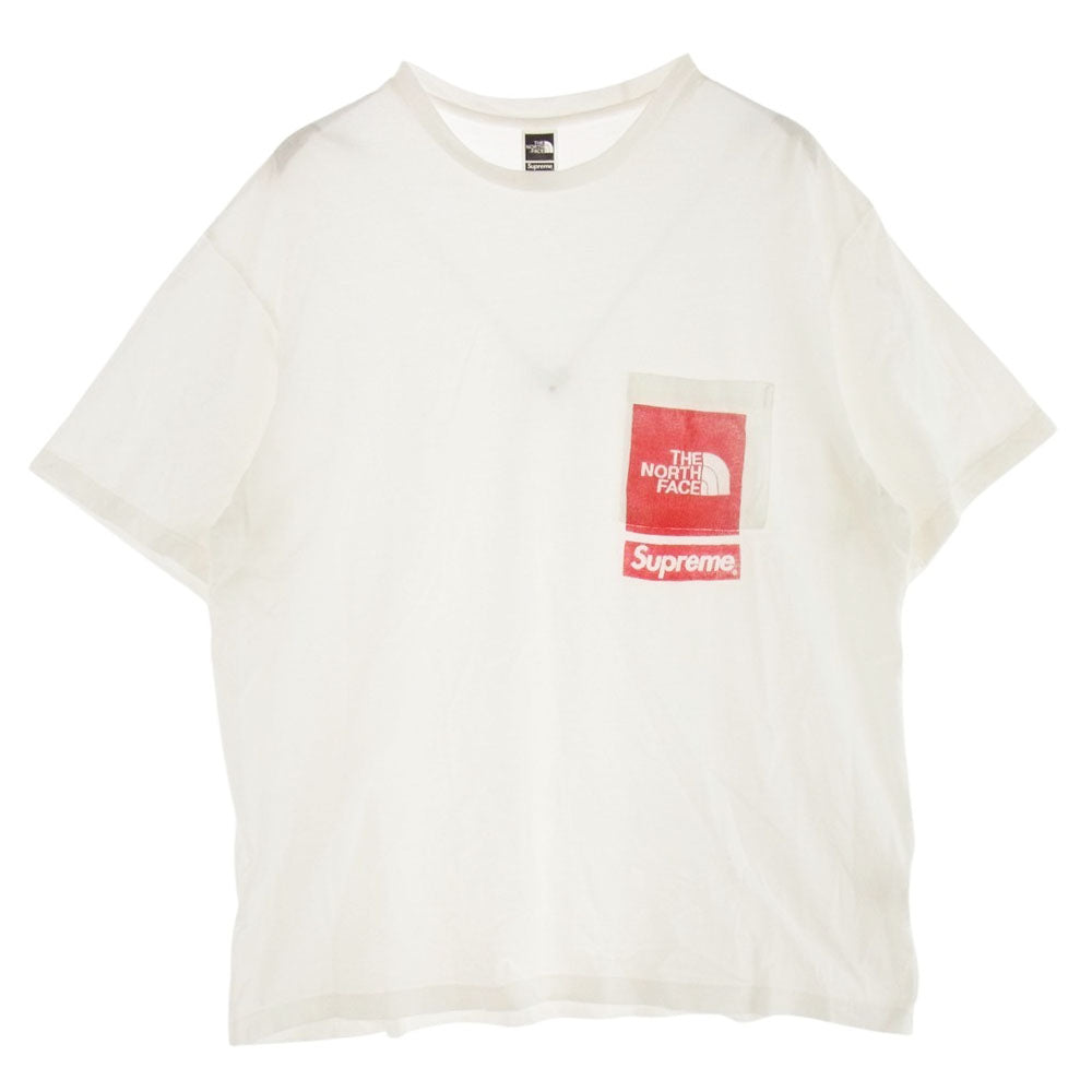 Supreme シュプリーム 23SS NT02309I ×THE NORTH FACE ノースフェイス Printed Pocket Tee プリンティド ポケット ロゴ プリント 半袖 Tシャツ カットソー ホワイト系 L【中古】