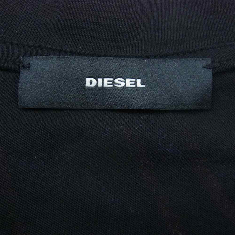 DIESEL ディーゼル 襟装飾付き プリント ロング 半袖 Tシャツ ワンピース ブラック系 XXS【中古】