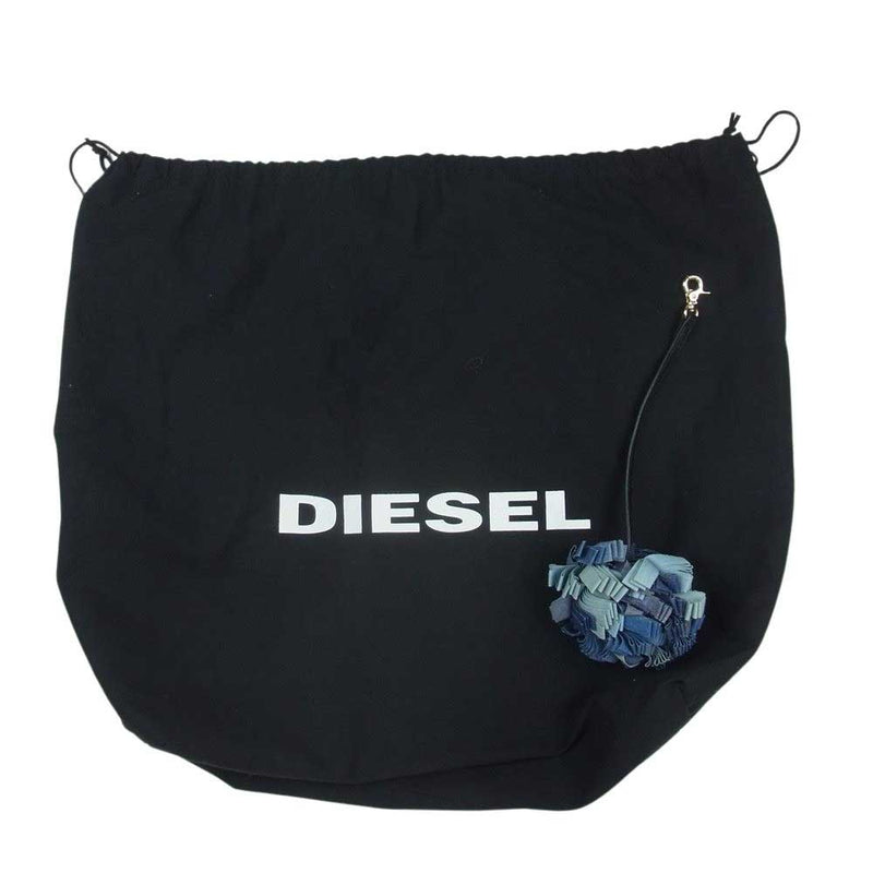 DIESEL ディーゼル 2way カゴ バッグ チェーンショルダーバッグ デニム フラワー キーホルダー付き ブラック系 ベージュ系【美品】【中古】