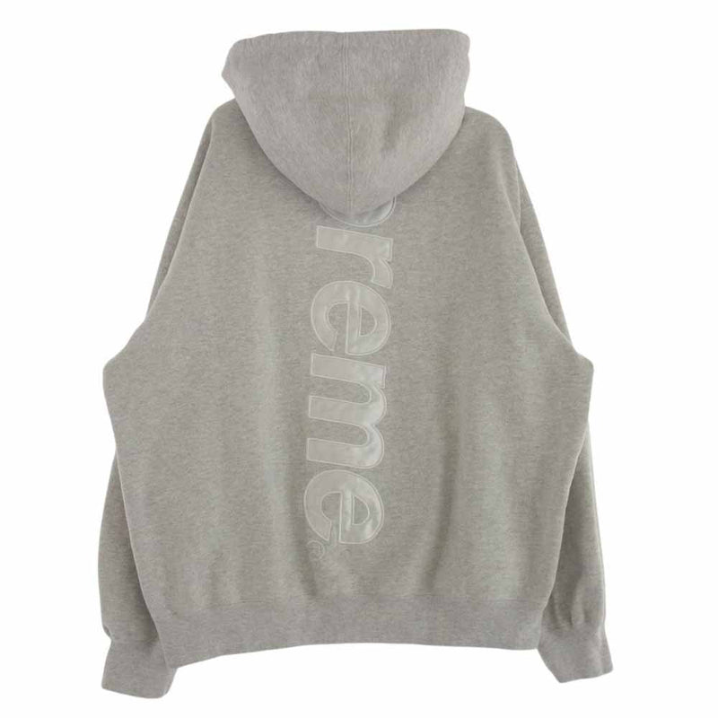 Supreme シュプリーム 22AW  Satin Applique Hooded Sweatshirt サテン アップリケ スウェット プルオーバー パーカー フーディ グレー系 L【中古】