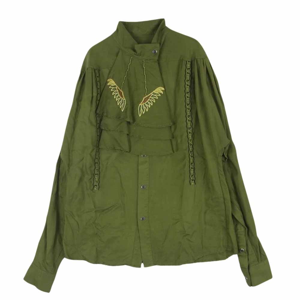 TOGA トーガ TP02-FJ224 embroidery blouse レーヨン 刺繍 長袖 シャツ ブラウス グリーン系 36【中古】