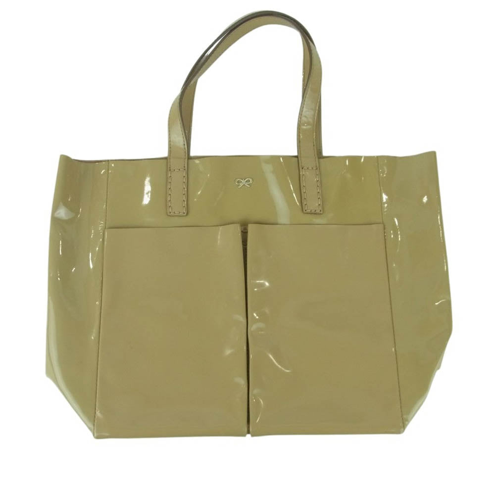 アニヤハインドマーチ リボン エナメル ハンドバッグ ベージュ系【中古】