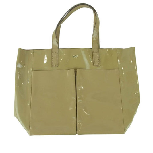 アニヤハインドマーチ リボン エナメル ハンドバッグ ベージュ系【中古】