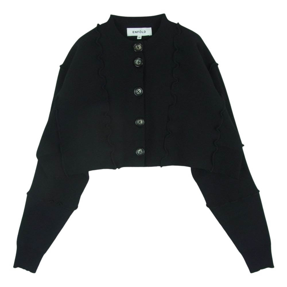 ENFOLD エンフォルド 300HS270-2160 WAVE CARDIGAN ウェーブ クロップド ロングスリーブ カーディガン ブラック系 38【美品】【中古】