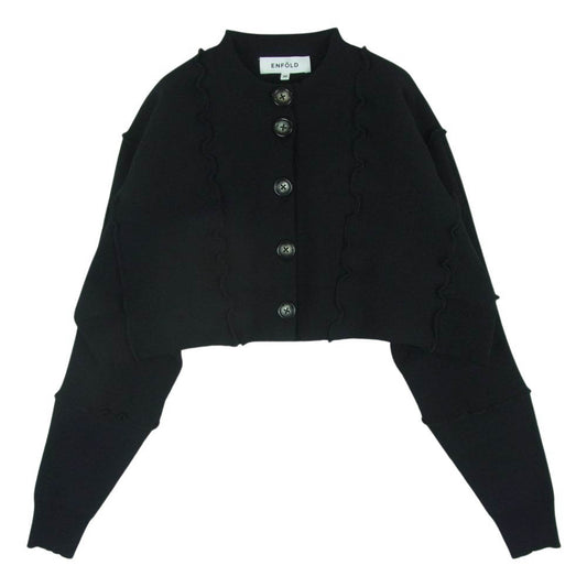 ENFOLD エンフォルド 300HS270-2160 WAVE CARDIGAN ウェーブ クロップド ロングスリーブ カーディガン ブラック系 38【美品】【中古】