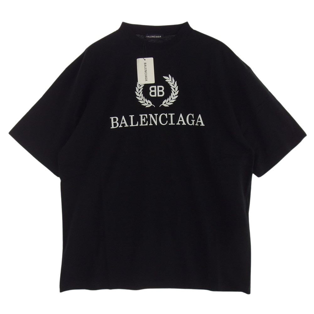 BALENCIAGA バレンシアガ 19SS 556148 TDV51 ジャパン表記タグ BB ロゴ 半袖 クルーネック Tシャツ ブラック系 S【美品】【中古】