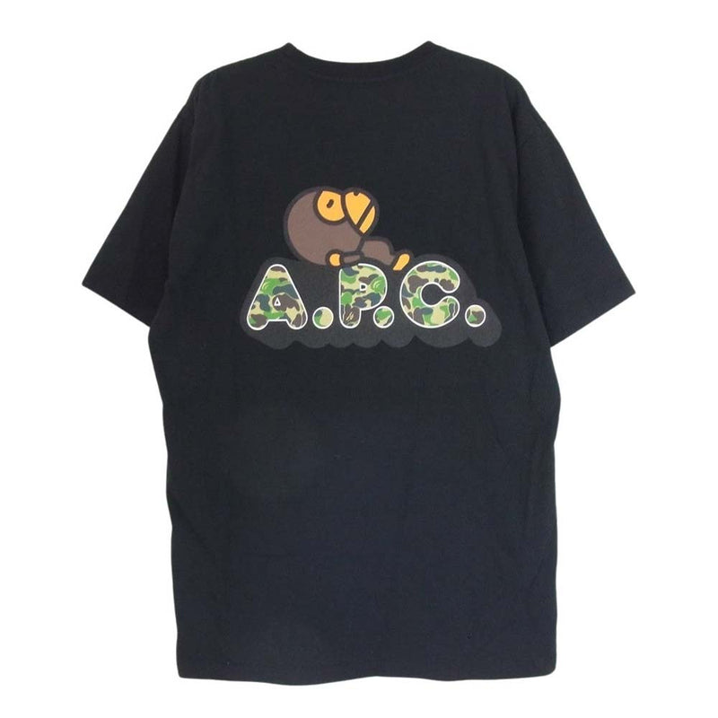 A BATHING APE アベイシングエイプ 002TEI231901C × A.P.C アーペーセー ロゴ プリント Tシャツ ブラック系 S【中古】