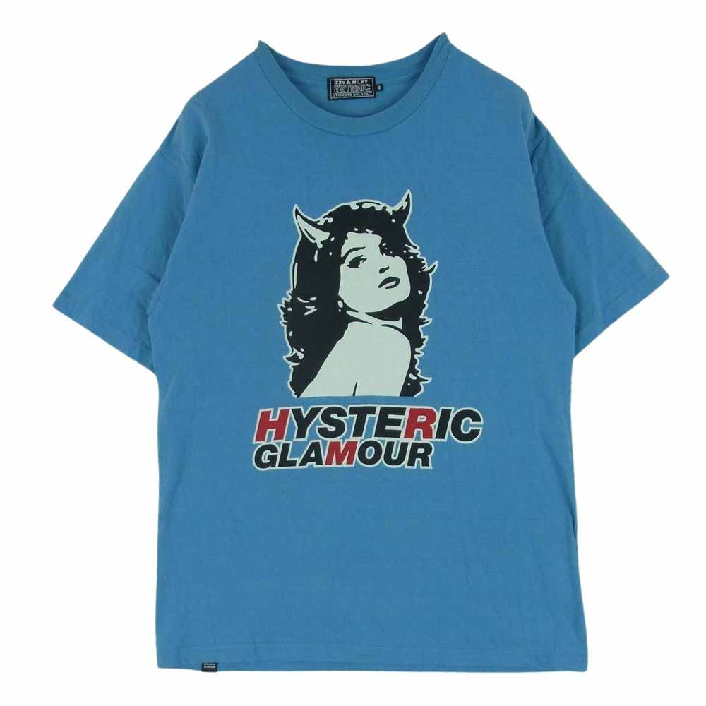 HYSTERIC GLAMOUR ヒステリックグラマー 24SS 02241CT03 2TONE DEVIL WOMAN 半袖 ロゴ プリント Tシャツ ライトブルー系 S【中古】