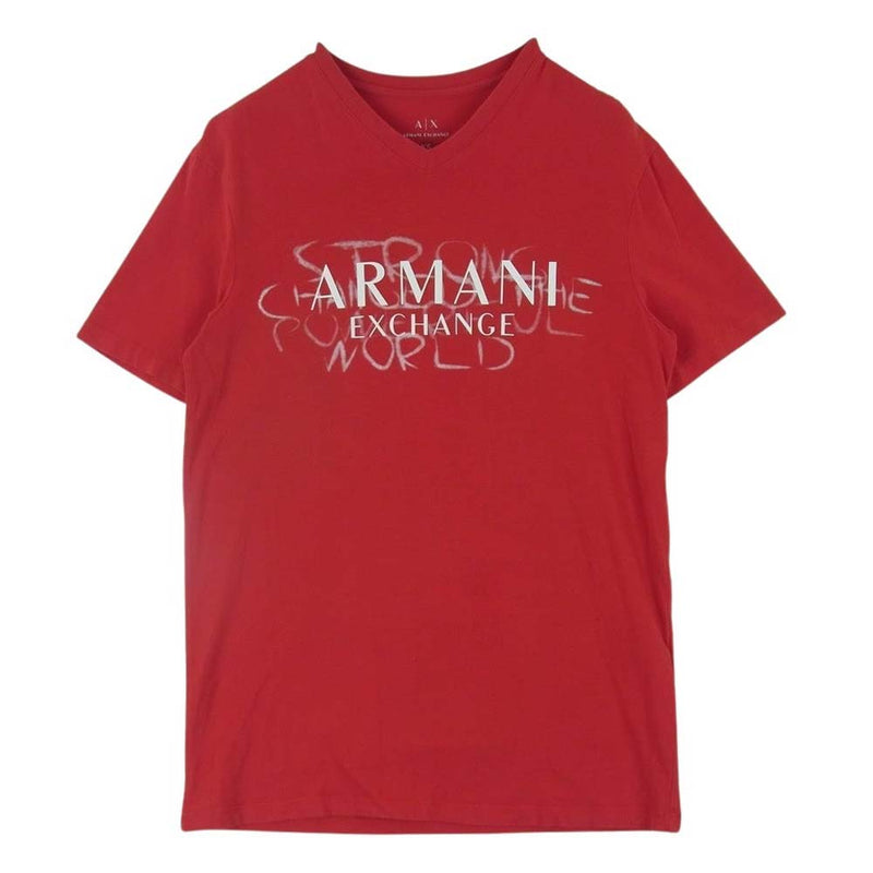 ARMANI EXCHANGE アルマーニエクスチェンジ ロゴ Vネック 半袖 Tシャツ カットソー カンボジア製 レッド系 XS【中古】