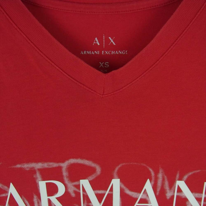 ARMANI EXCHANGE アルマーニエクスチェンジ ロゴ Vネック 半袖 Tシャツ カットソー カンボジア製 レッド系 XS【中古】