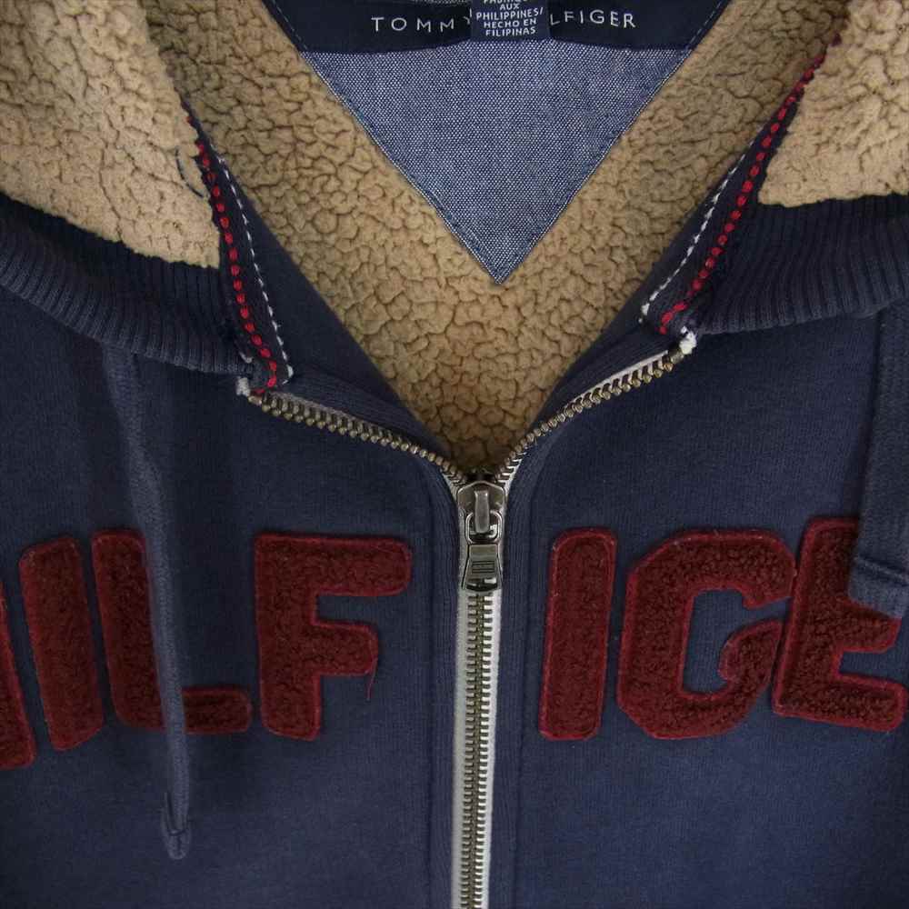 TOMMY HILFIGER トミーヒルフィガー 裏地ボア ロゴ フルジップ パーカー ネイビー系 M【中古】