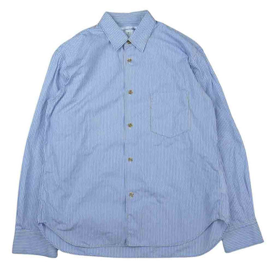 COMME des GARCONS コムデギャルソン W25045 SHIRT 金ステッチ 金ボタン レギュラーカラー ストライプ 長袖 シャツ ブルー系 XS【中古】