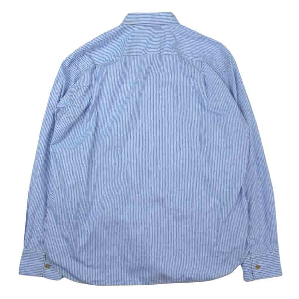 COMME des GARCONS コムデギャルソン W25045 SHIRT 金ステッチ 金ボタン レギュラーカラー ストライプ 長袖 シャツ ブルー系 XS【中古】