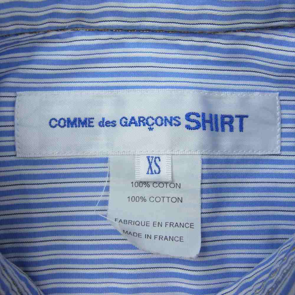 COMME des GARCONS コムデギャルソン W25045 SHIRT 金ステッチ 金ボタン レギュラーカラー ストライプ 長袖 シャツ ブルー系 XS【中古】