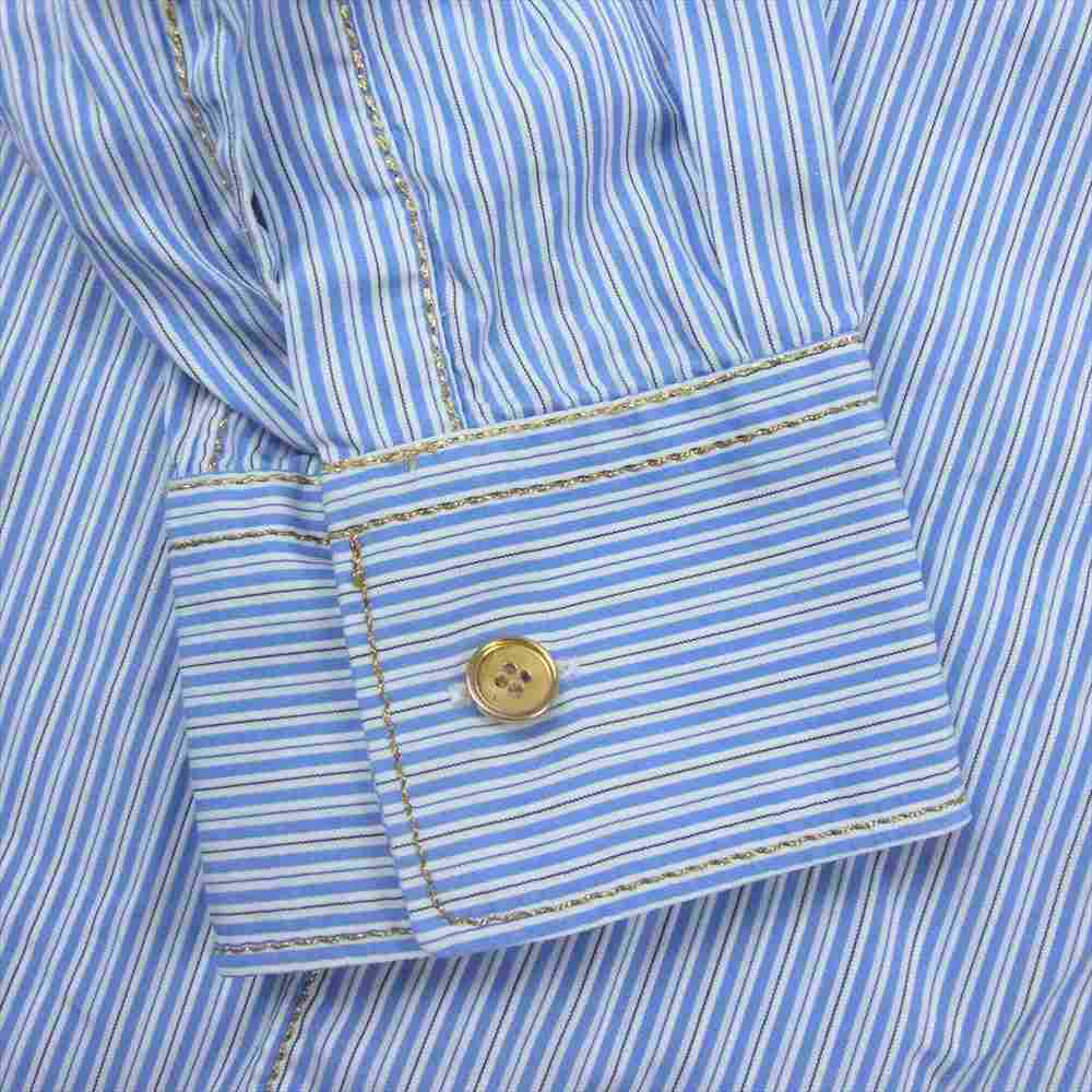 COMME des GARCONS コムデギャルソン W25045 SHIRT 金ステッチ 金ボタン レギュラーカラー ストライプ 長袖 シャツ ブルー系 XS【中古】