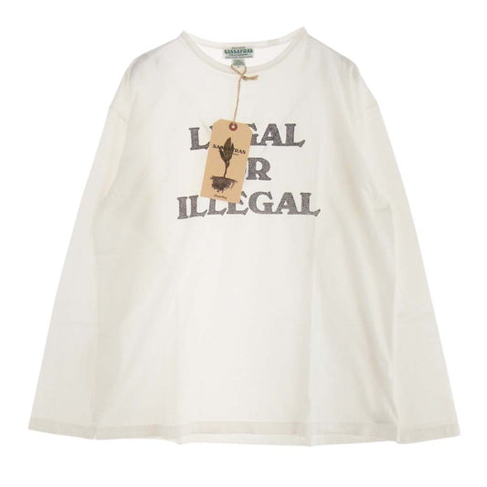 SASAFRAS ササフラス Legal or Illegal T リーガル オア イリーガル ロゴ 長袖 Tシャツ ホワイト ホワイト系 L【新古品】【未使用】【中古】