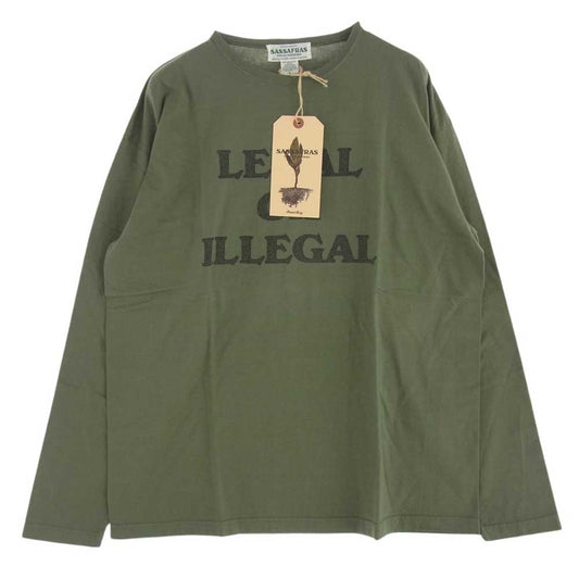 SASAFRAS ササフラス Legal or Illegal T リーガル オア イリーガル ロゴ 長袖 Tシャツ カーキ系 L【新古品】【未使用】【中古】