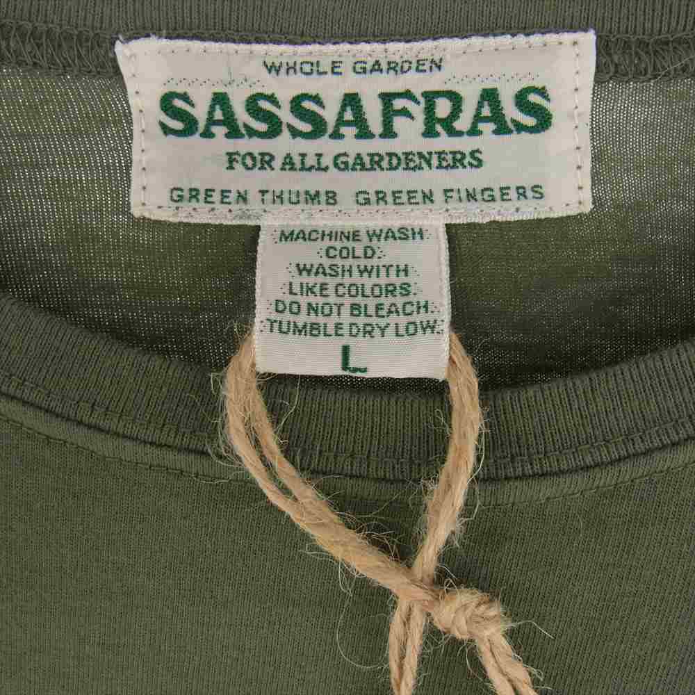 SASAFRAS ササフラス Legal or Illegal T リーガル オア イリーガル ロゴ 長袖 Tシャツ カーキ系 L【新古品】【未使用】【中古】