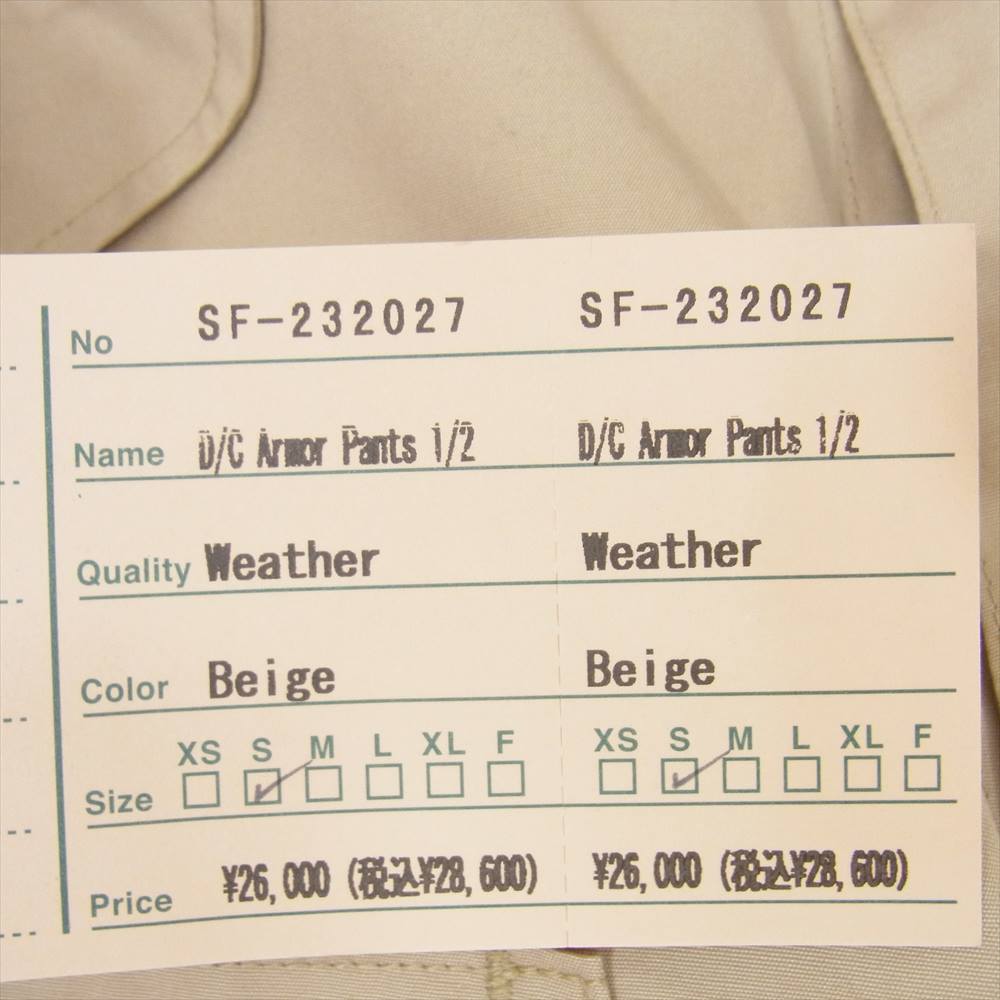 SASAFRAS ササフラス SF-232027 D/C ARMOR PANTS ショート アーマー パンツ ベージュ系 S【新古品】【未使用】【中古】