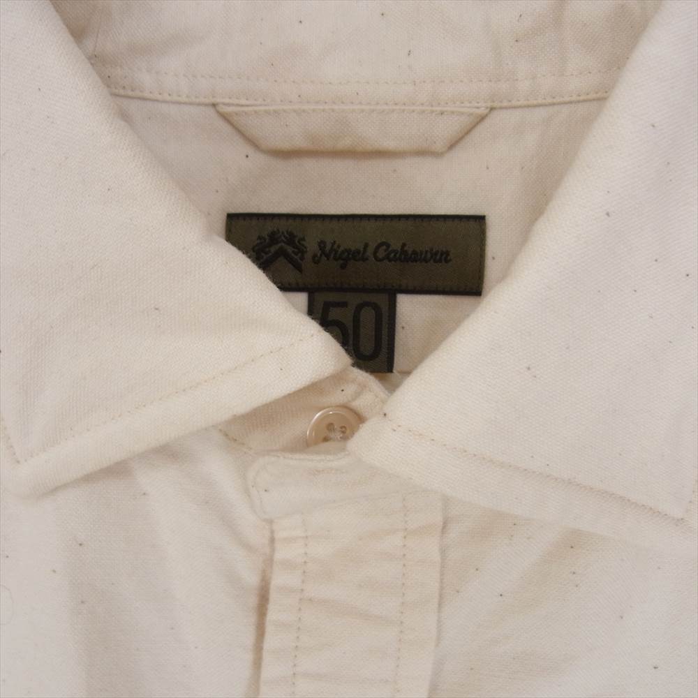 Nigel Cabourn ナイジェルケーボン BRITISH OFFICERS SHIRT ブリティッシュ オフィサーズ 長袖 シャツ オフホワイト系 50【極上美品】【中古】