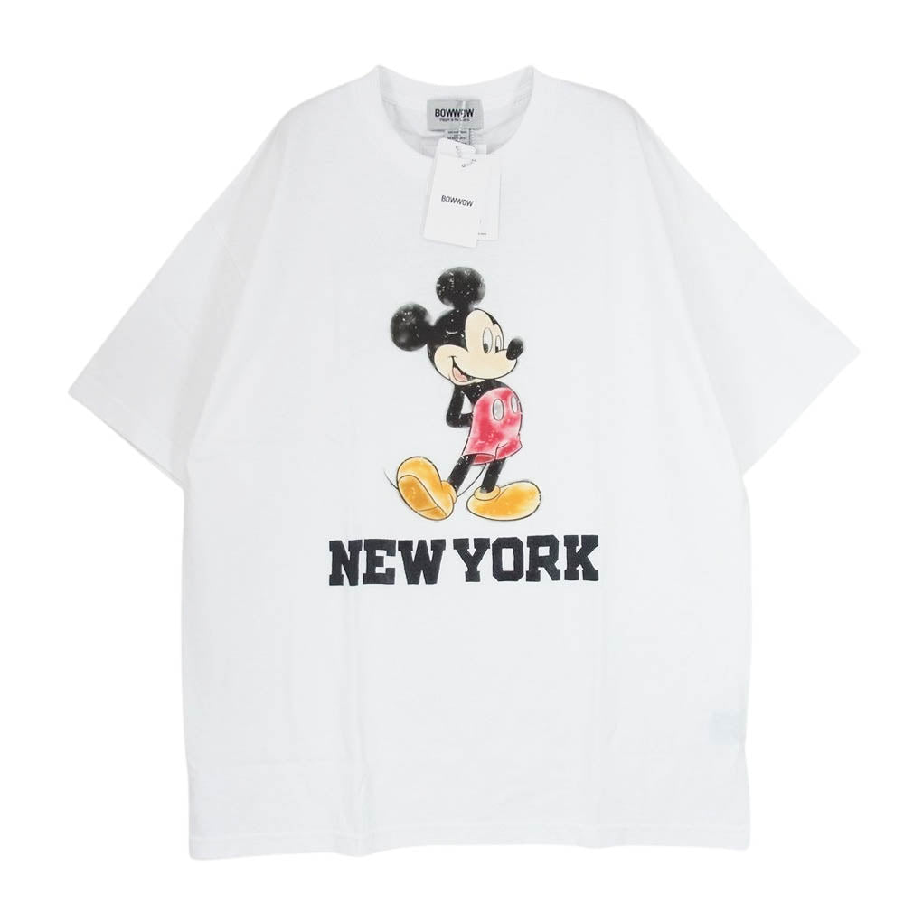 バウワウ × RECOGNIZE レコグナイズ MICKEY MOUSE NEW YORK TEE ミッキーマウス ニューヨーク プリント 半袖 Tシャツ ホワイト系 XL【新古品】【未使用】【中古】