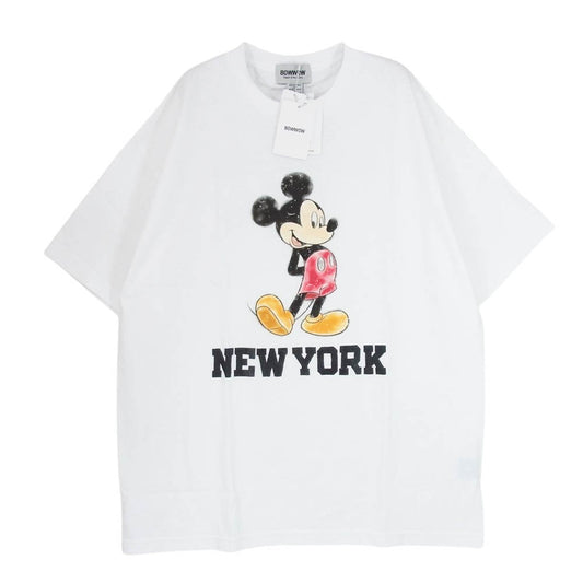 バウワウ × RECOGNIZE レコグナイズ MICKEY MOUSE NEW YORK TEE ミッキーマウス ニューヨーク プリント 半袖 Tシャツ ホワイト系 XL【新古品】【未使用】【中古】