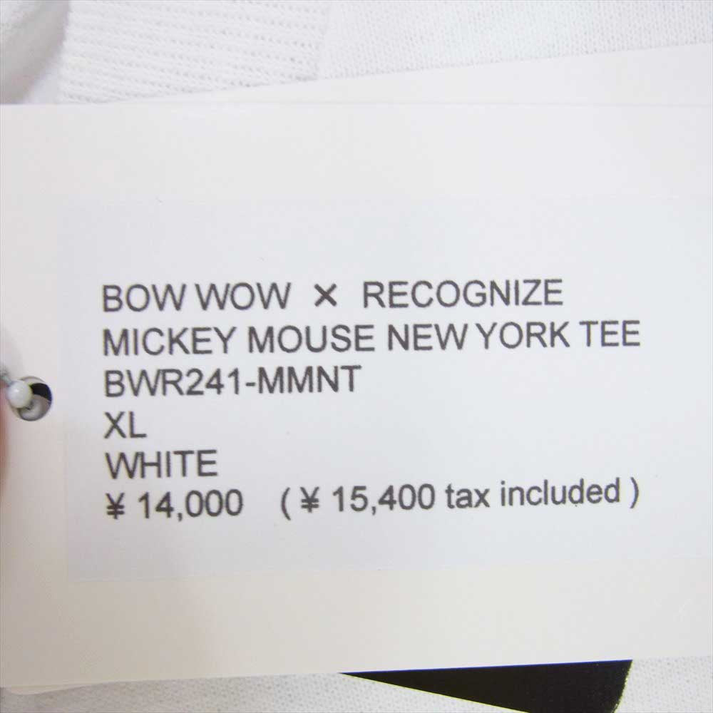 バウワウ × RECOGNIZE レコグナイズ MICKEY MOUSE NEW YORK TEE ミッキーマウス ニューヨーク プリント 半袖 Tシャツ ホワイト系 XL【新古品】【未使用】【中古】