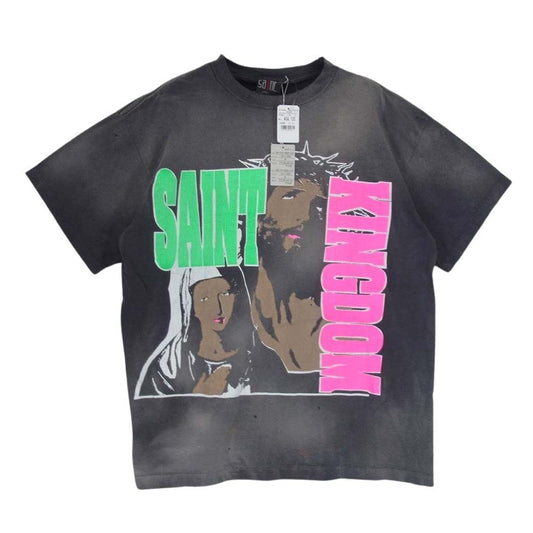 SAINT MICHAEL セントマイケル 24SS SM-YS3-0000-C45 LM SS TEE ST KINGDOM キングダム プリント ダメージ加工 ヴィンテージ加工 半袖 Tシャツ グレー系 M【新古品】【未使用】【中古】