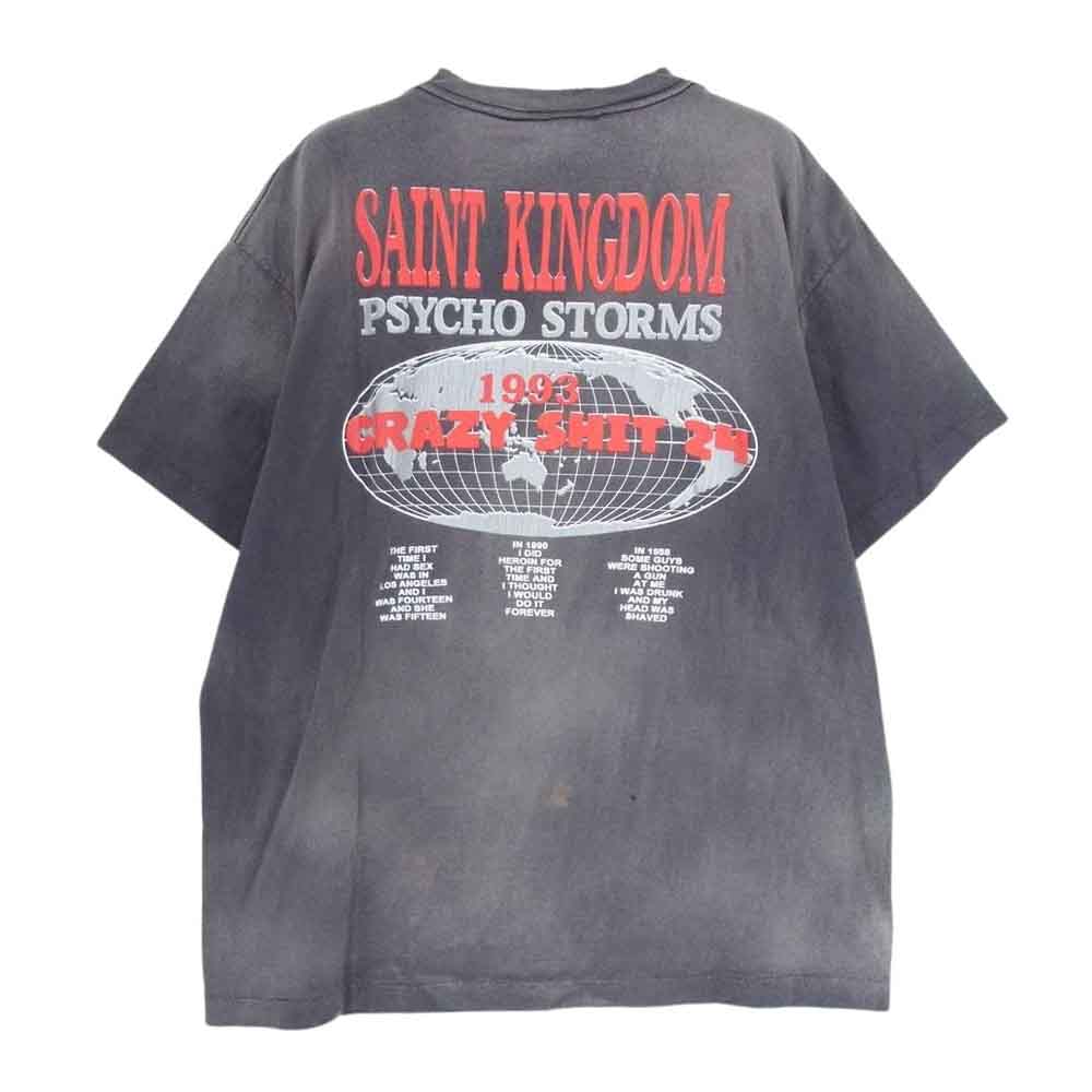 SAINT MICHAEL セントマイケル 24SS SM-YS3-0000-C45 LM SS TEE ST KINGDOM キングダム プリント ダメージ加工 ヴィンテージ加工 半袖 Tシャツ グレー系 M【新古品】【未使用】【中古】