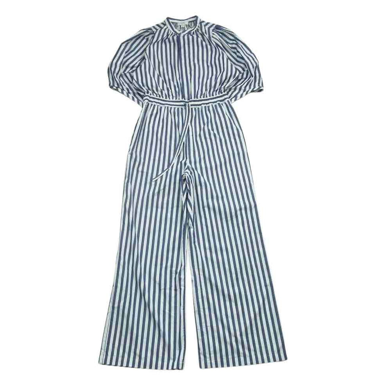 HYKE ハイク 23SS 231-16159 STRIPED BALOON SLEEVE JUMPSUIT ストライプ バルーンスリーブ オーバーオール ジャンプスーツ ネイビー系 ホワイト系 M 2【中古】