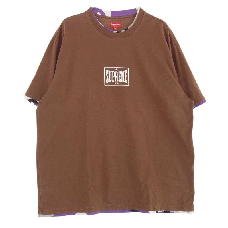 Supreme シュプリーム 22SS Layered S/S Top レイヤード ロゴ プリント 半袖 Tシャツ ブラウン系 XXL【中古】