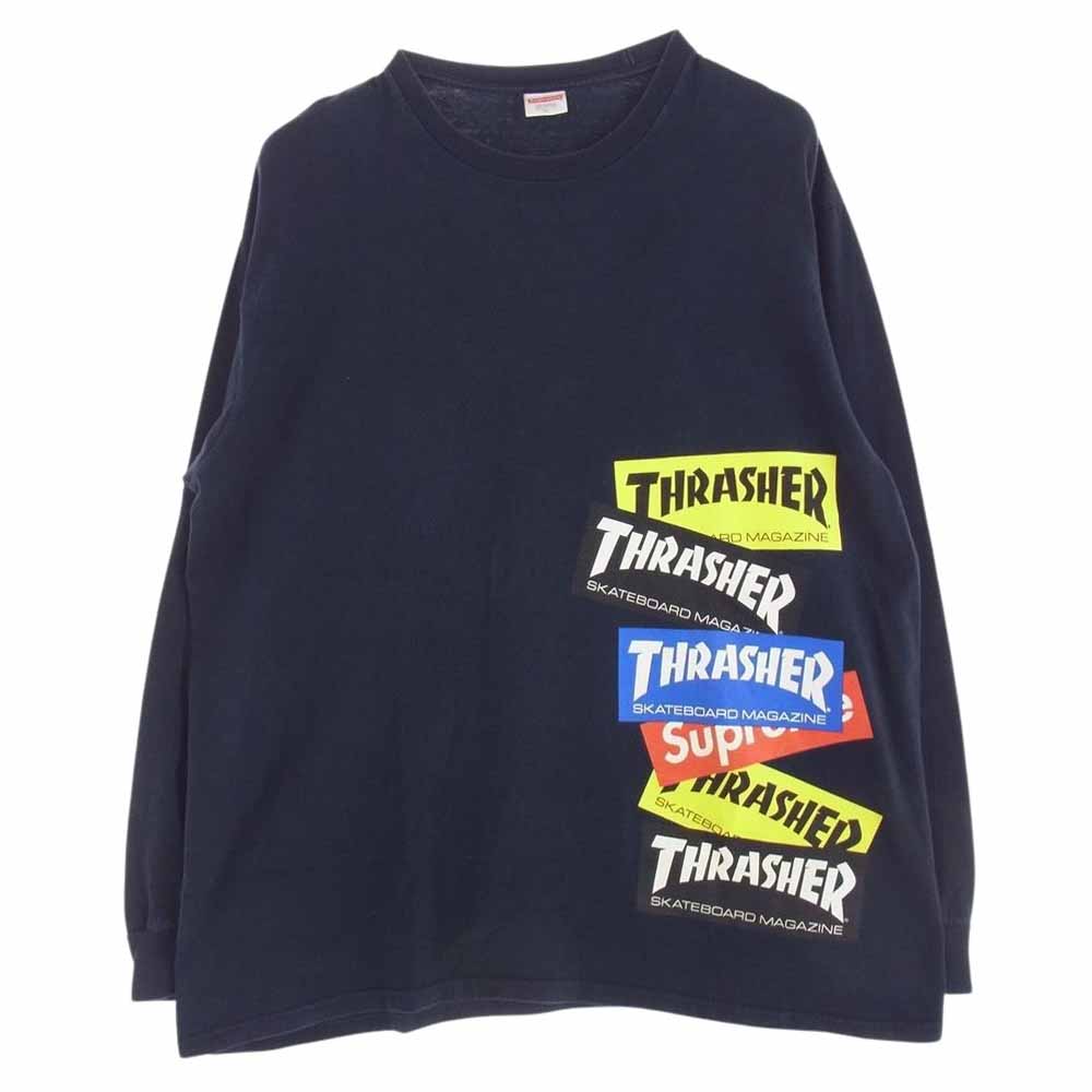 Supreme シュプリーム 21AW × THRASHER スラッシャー MULTI LOGO L/S TEE マルチ ロゴ ロングスリーブ ロンT 長袖 Tシャツ ネイビー系 XL【中古】