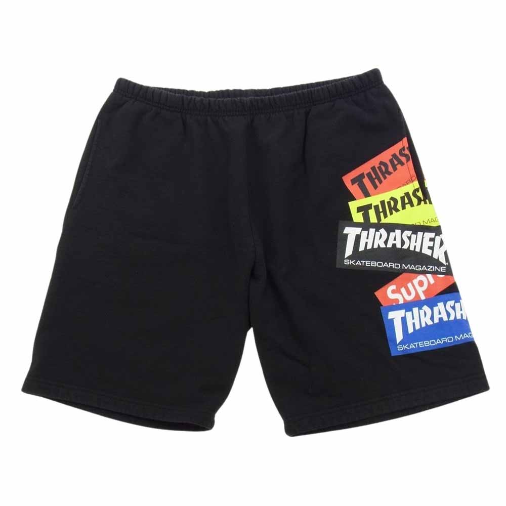 Supreme シュプリーム 21AW × THRASHER スラッシャー MULTI LOGO SWEAT SHORTS マルチロゴ スウェット ショーツ ショート パンツ ブラック系 XL【中古】