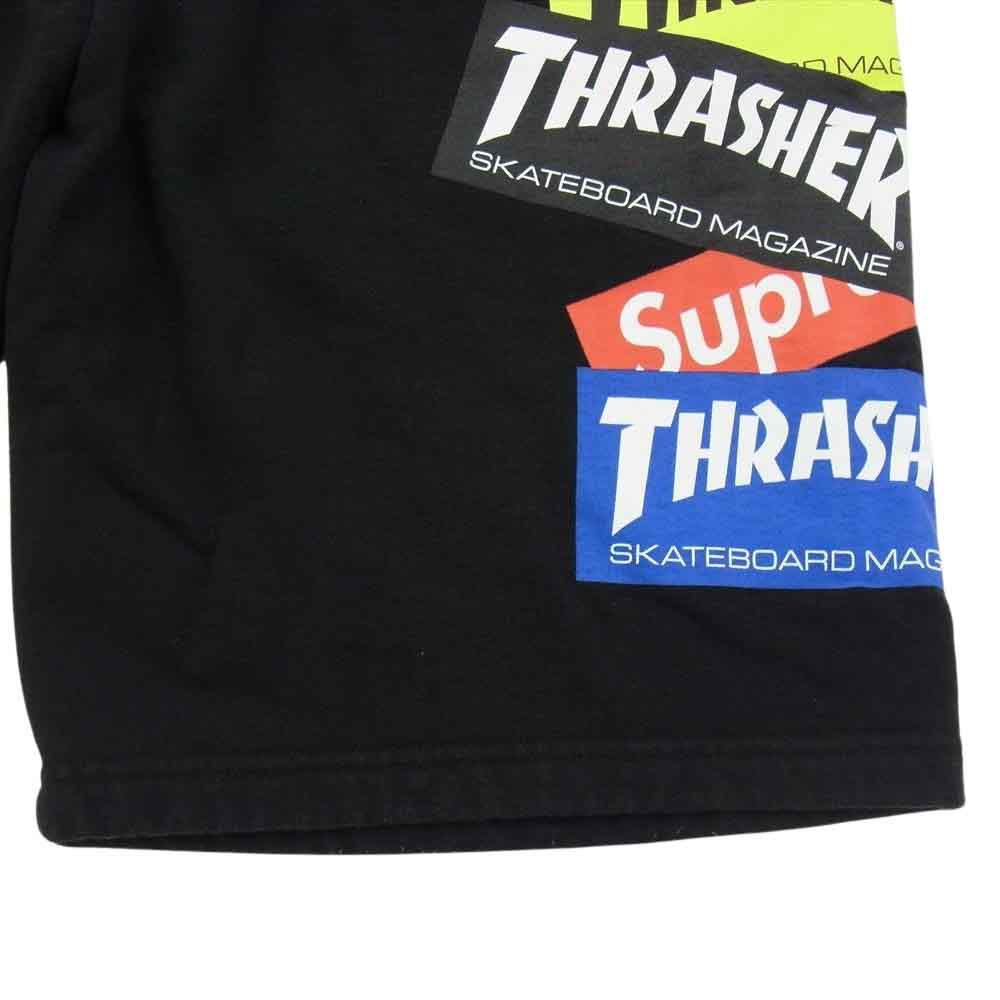 Supreme シュプリーム 21AW × THRASHER スラッシャー MULTI LOGO SWEAT SHORTS マルチロゴ スウェット ショーツ ショート パンツ ブラック系 XL【中古】