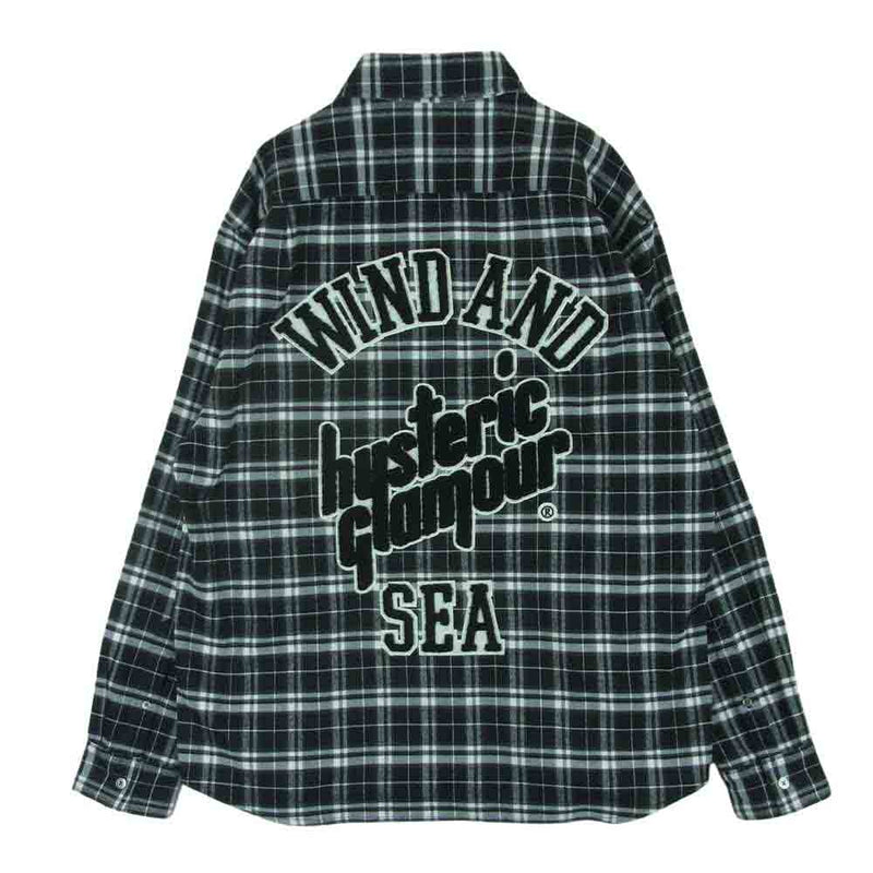 HYSTERIC GLAMOUR ヒステリックグラマー WDS-C-HYS-23-AP-Q1-09 WIND AND SEA チェック ロゴ 長袖 シャツ ブラック系 グレー系 ホワイト系 L【中古】