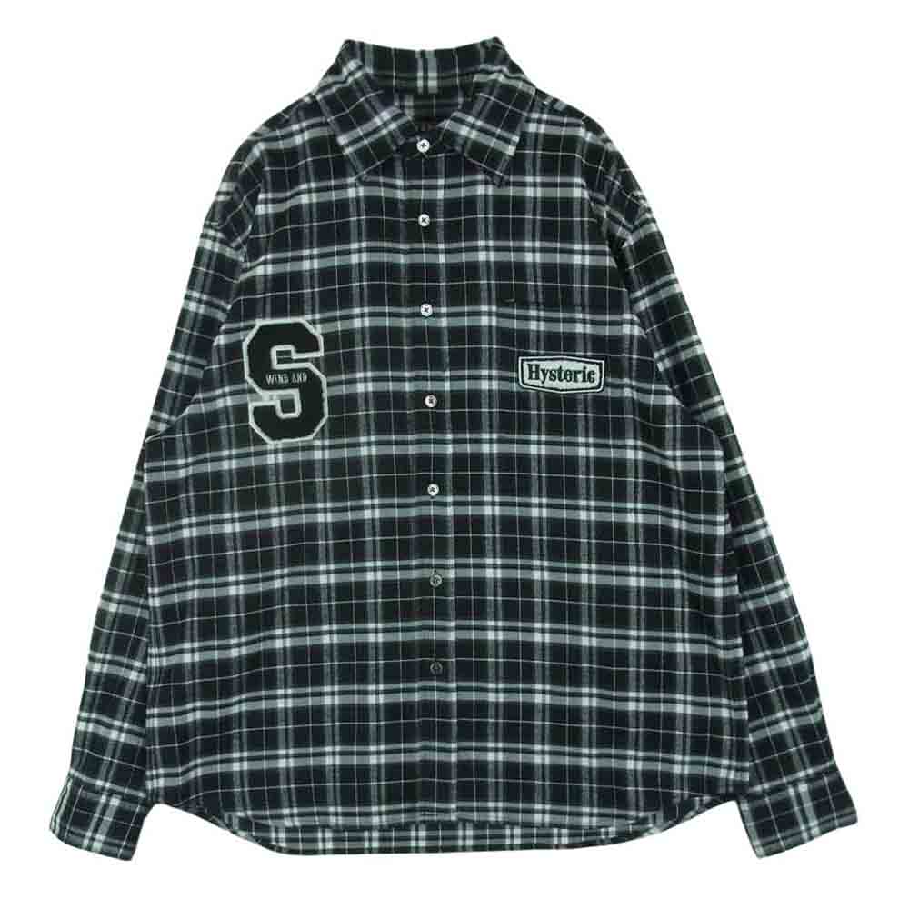 HYSTERIC GLAMOUR ヒステリックグラマー WDS-C-HYS-23-AP-Q1-09 WIND AND SEA チェック ロゴ 長袖 シャツ ブラック系 グレー系 ホワイト系 L【中古】