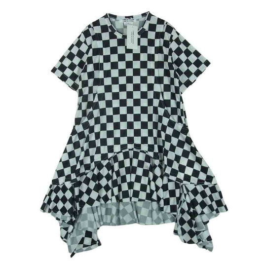 COMME des GARCONS コムデギャルソン AD2023 RM-T023 コムコム 24SS 市松柄 チェック フリル ワンピース ホワイト系 ブラック系 S【極上美品】【中古】
