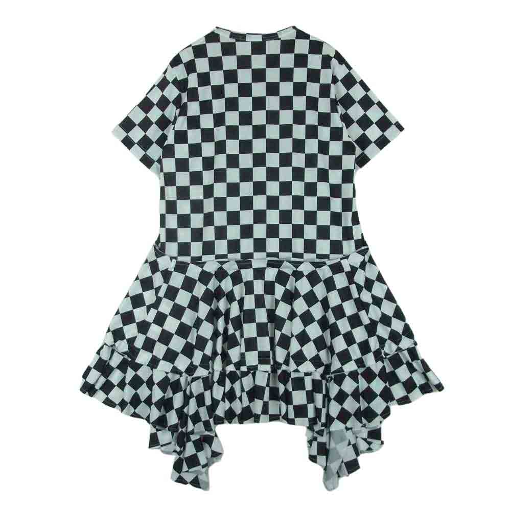 COMME des GARCONS コムデギャルソン AD2023 RM-T023 コムコム 24SS 市松柄 チェック フリル ワンピース ホワイト系 ブラック系 S【極上美品】【中古】