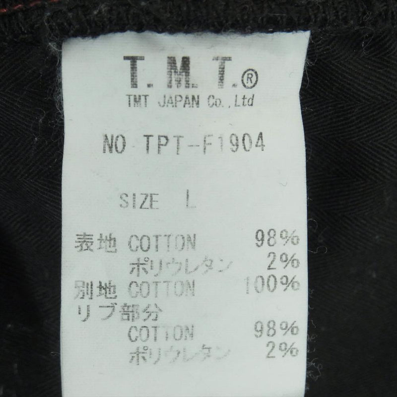 TMT ティーエムティー TPT-F1904 BLACK DENIM TRACK PANTS ペイント加工 ダメージ加工 サイドライン 裾リブ デニム トラック パンツ ブラック系 L【中古】