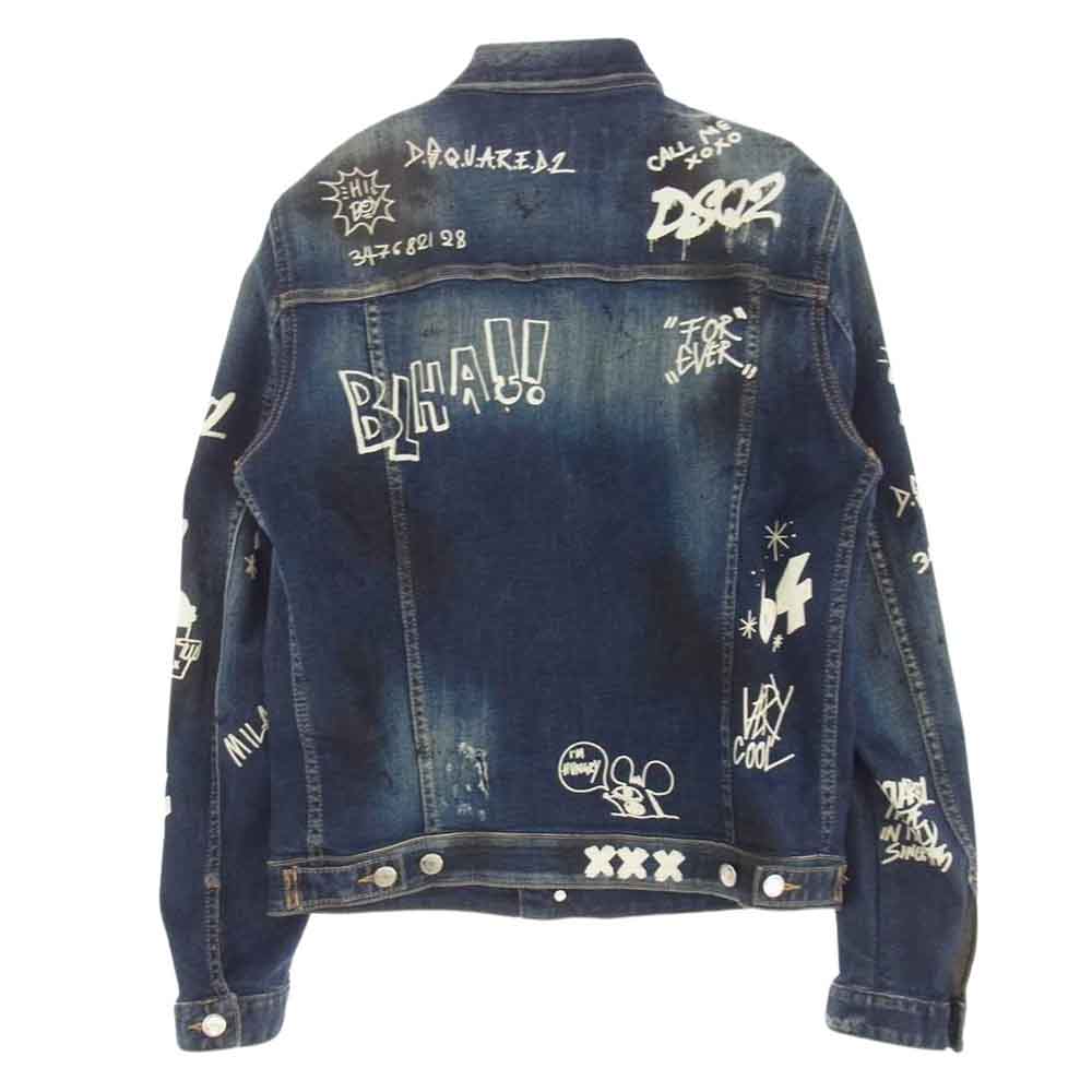 DSQUARED2 ディースクエアード 22SS S74AM1249 ARK GRAFFITI WASH DENIM JACKET Dan Jean Jacket ペイント加工 ダメージ加工 デニム ジャケット ブルー系 48【中古】