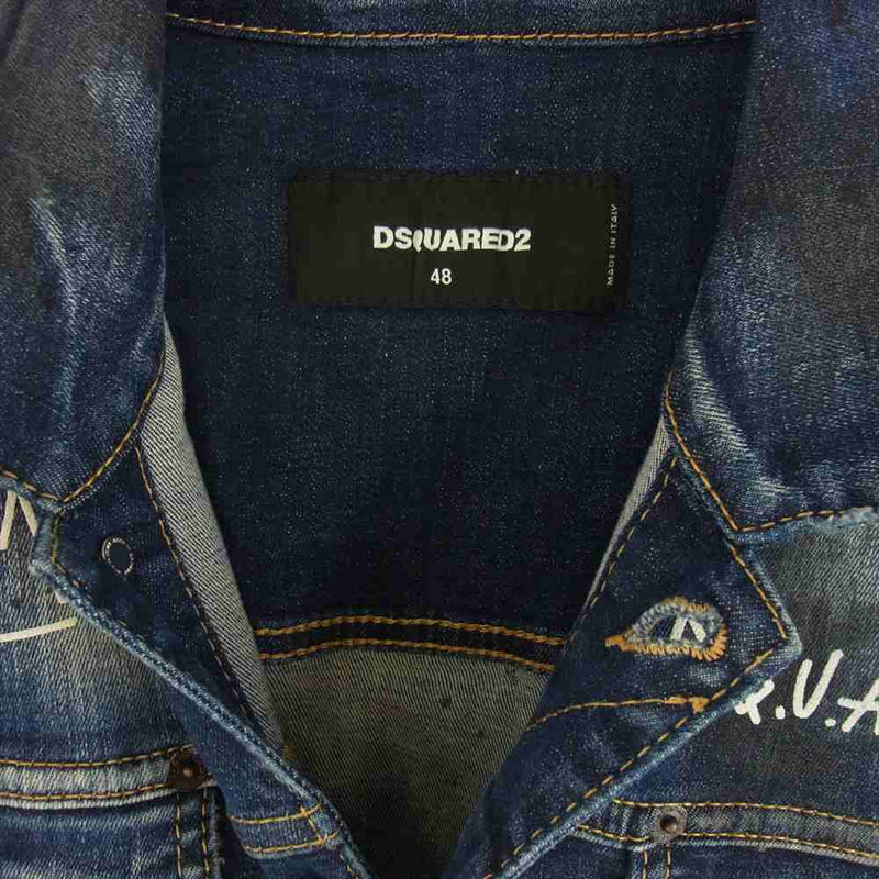 DSQUARED2 ディースクエアード 22SS S74AM1249 ARK GRAFFITI WASH DENIM JACKET Dan Jean Jacket ペイント加工 ダメージ加工 デニム ジャケット ブルー系 48【中古】