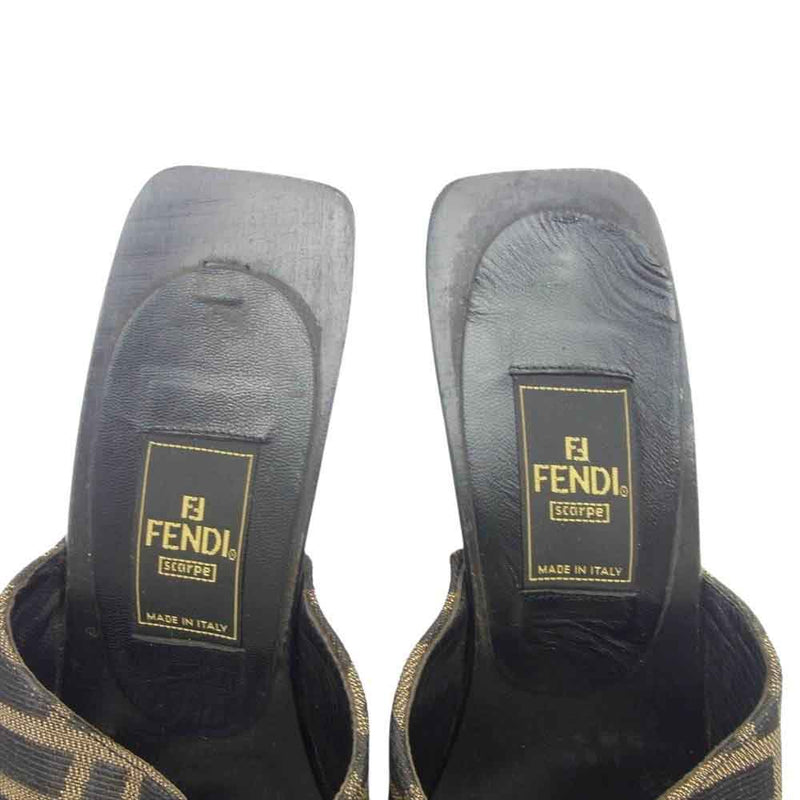 FENDI フェンディ ズッカ柄 オープントゥ パンプス ヒール ブラック系 ライトブラウン系 37.5【中古】