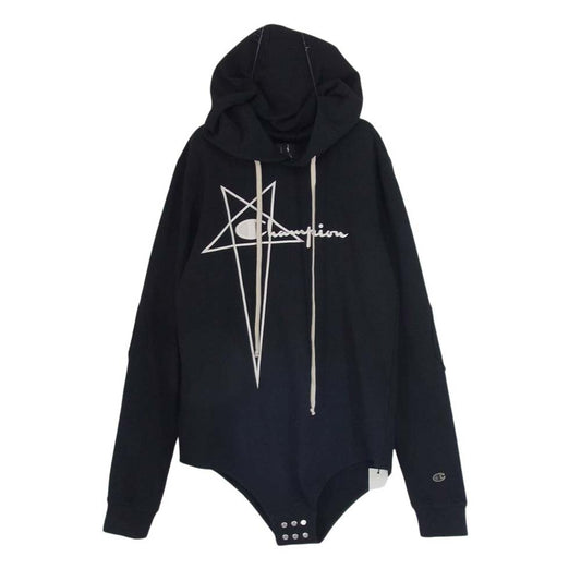 Rick Owens リックオウエンス CW01B5372-CHFE Champion Logo Popover Hoody チャンピオン ロゴ刺繍 プルオーバー フーディー ドローコード パーカー ブラック系 M【新古品】【未使用】【中古】