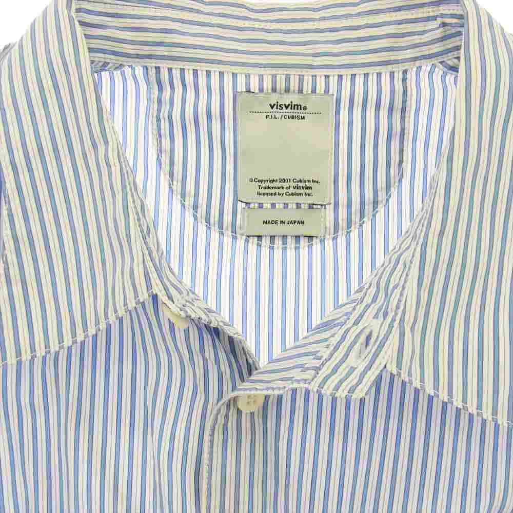 VISVIM ビズビム 0117105011008 ライトニングボルト刺繍 ストライプ 長袖シャツ ライトブルー系 2【中古】