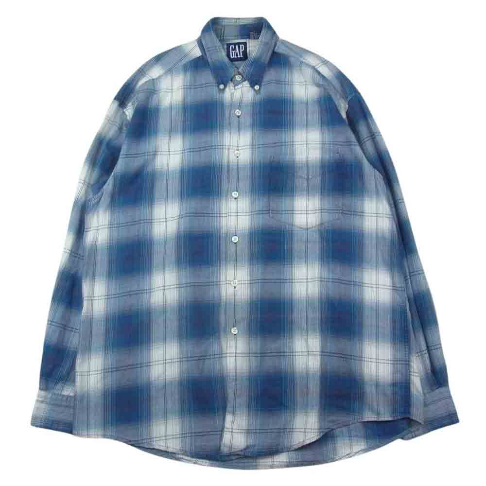 GAP ギャップ オールドギャップ 紺タグ オンブレチェック 長袖 シャツ ブルー系 L【中古】