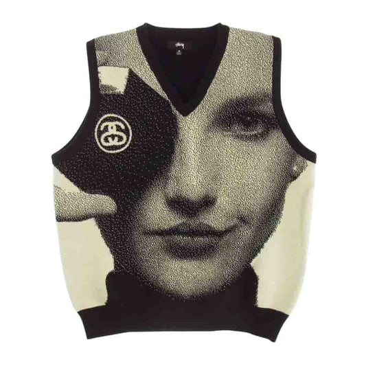STUSSY ステューシー Photo Jacquard Vest フォトジャカード ニット ベスト ブラック系 M【中古】