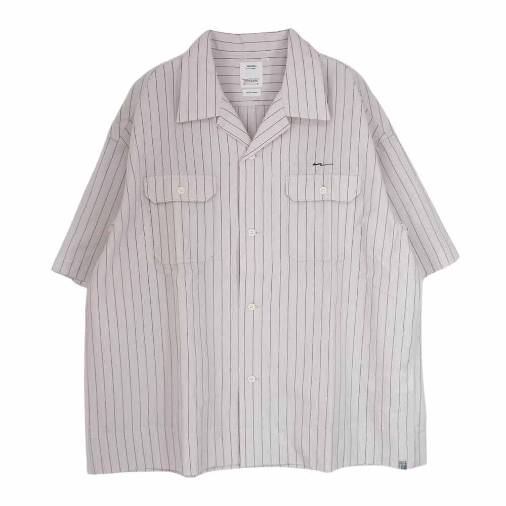 VISVIM ビズビム 22SS 0122105011016 CABAN WORK SHIRT S/S ウール リネン バックプリント ストライプ オープンカラー 半袖 シャツ オフホワイト系 4【中古】