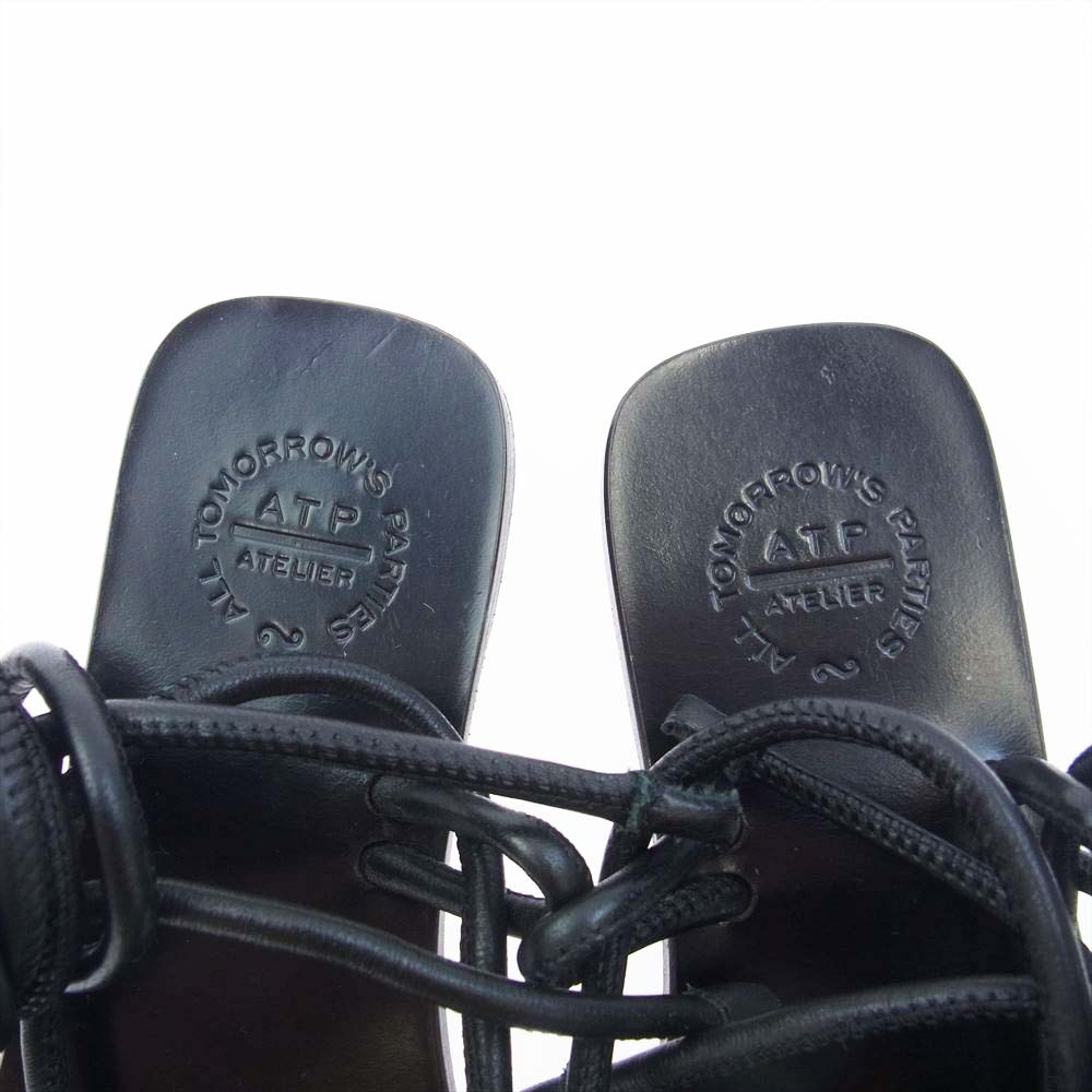 エーティーピー ALEZIO 編み上げ サンダル ブラック ブラック系 37【中古】