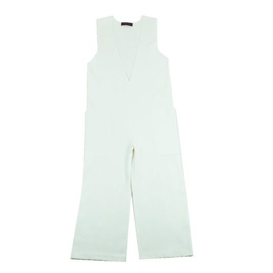 ギャバン ミラノリブ vネック オールインワン オーバーオール 中国製 オフホワイト系 F【中古】