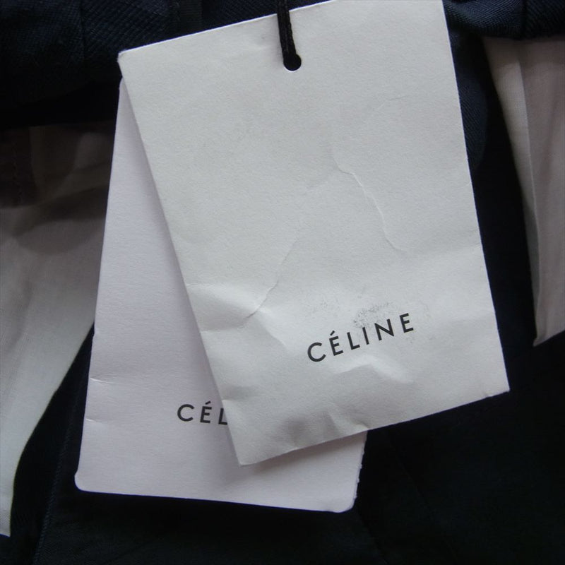 CELINE セリーヌ 7630 21R21 フィービー期 ファイロ ワイド スラックス パンツ  ネイビー系 34【中古】